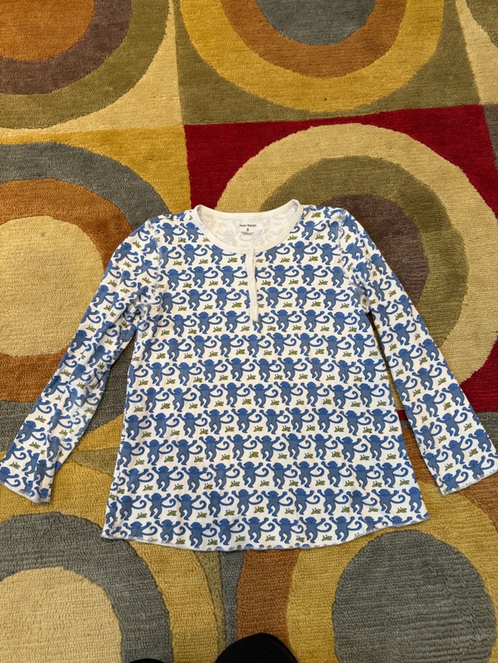 Roller Rabbit Blue Monkey Pajama Top Long Sleeve Pima Cotton Women’s Size Small